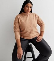 New Look Curves Camel Cable Knit High Neck Boxy Jumper